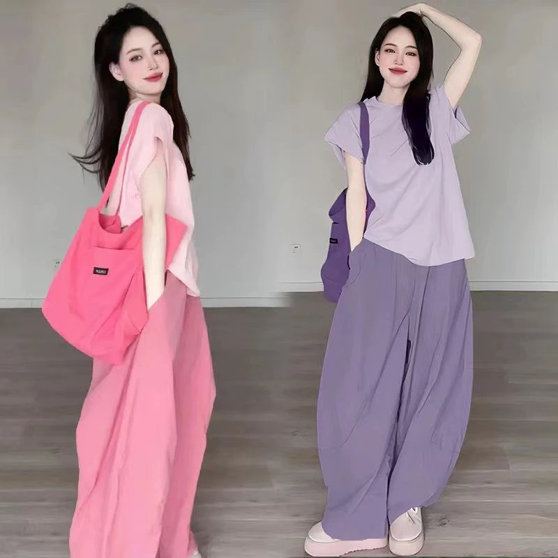 孕妇装夏款2025新款百搭时尚套装多巴胺飞飞袖短袖上衣抽绳阔腿裤