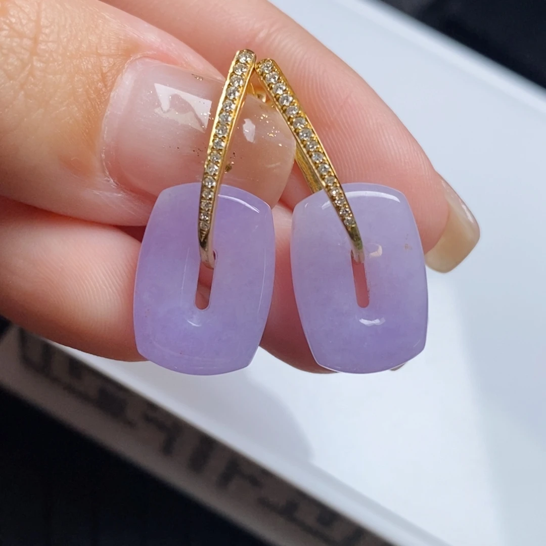 翡翠18K金镶嵌耳饰方糖