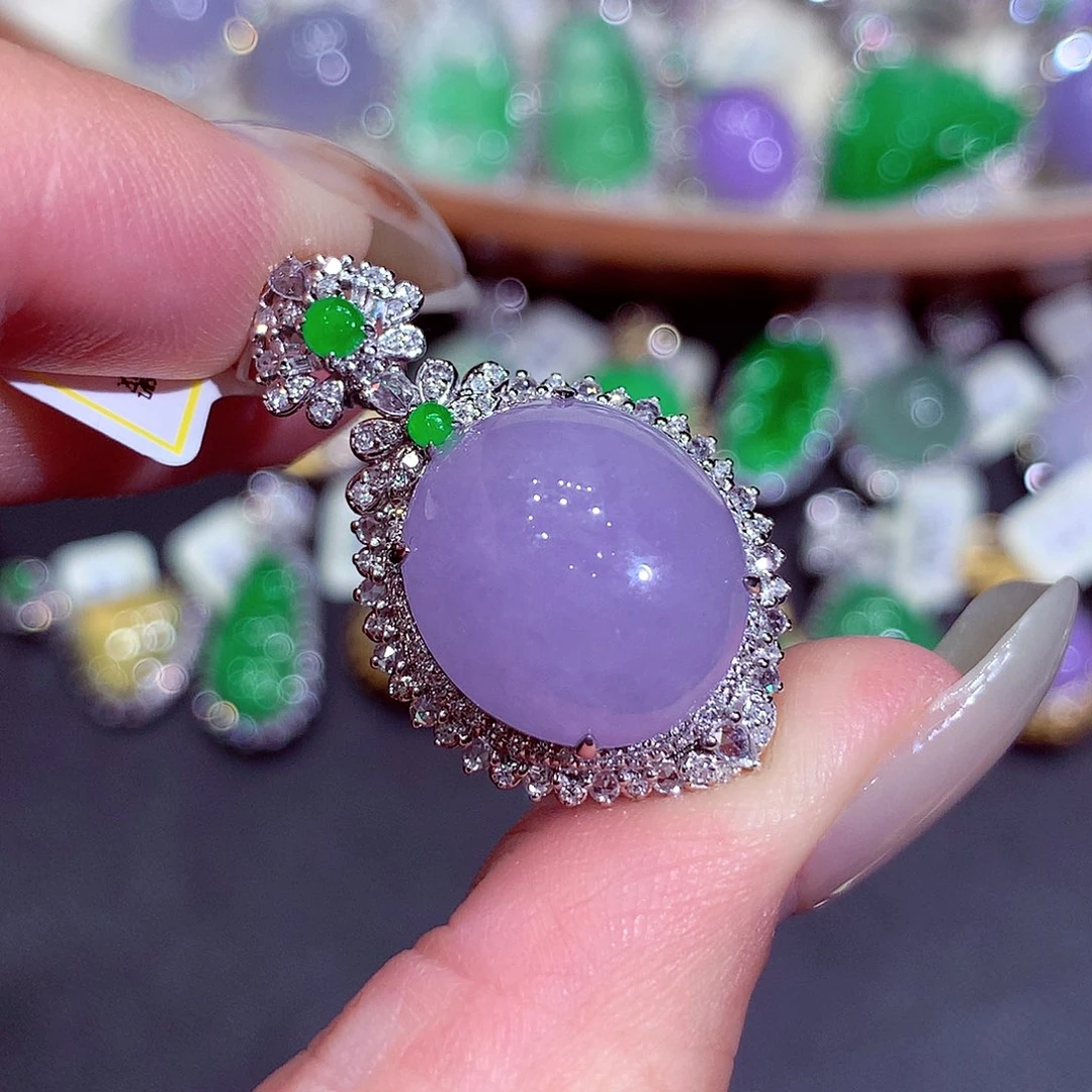 翡翠18K金镶嵌吊坠(不含链)