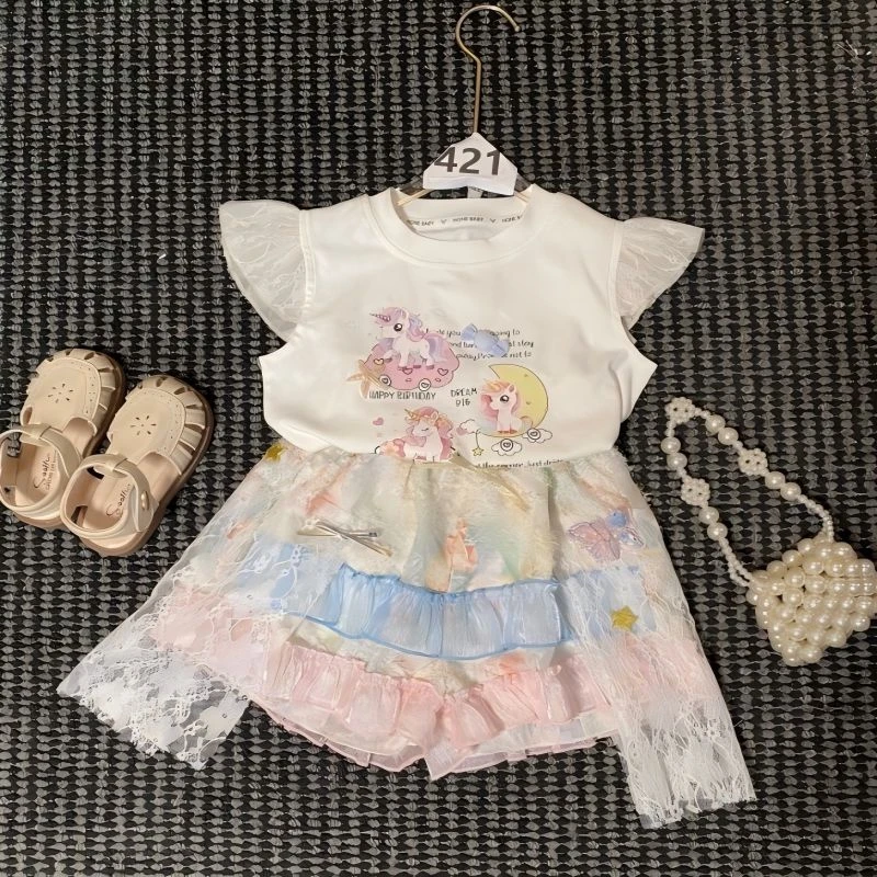 【121】-女童学院风套装夏季2025新款儿童服装卡通两件套421