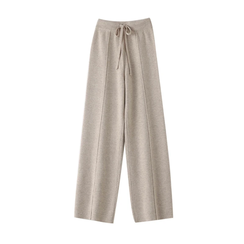 秋冬加厚羊毛裤高品质休闲针织时尚百搭阔腿裤高腰抽绳特大特小号