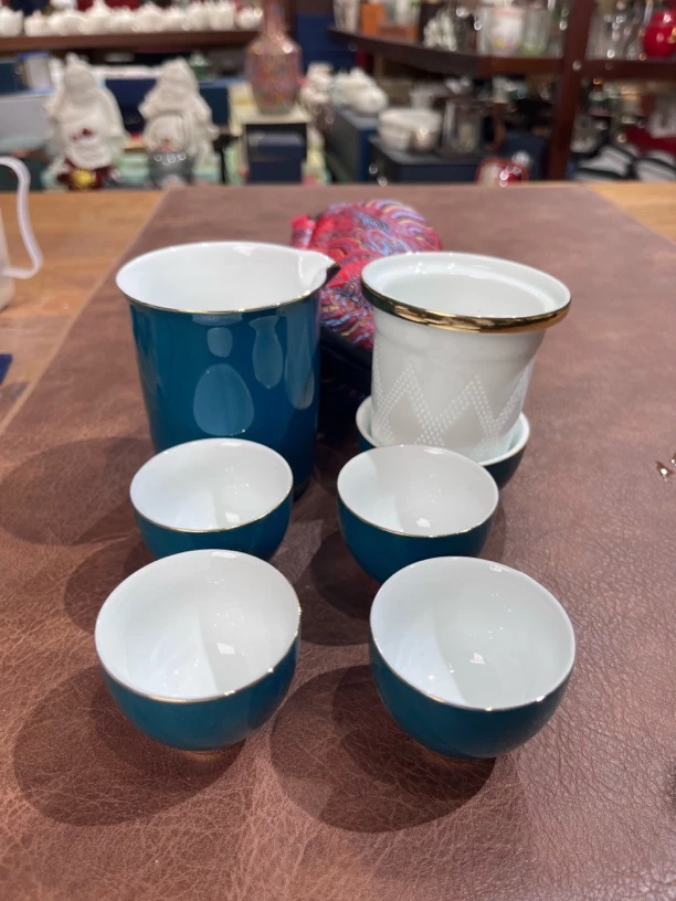040孔雀绿一壶四杯旅行茶具