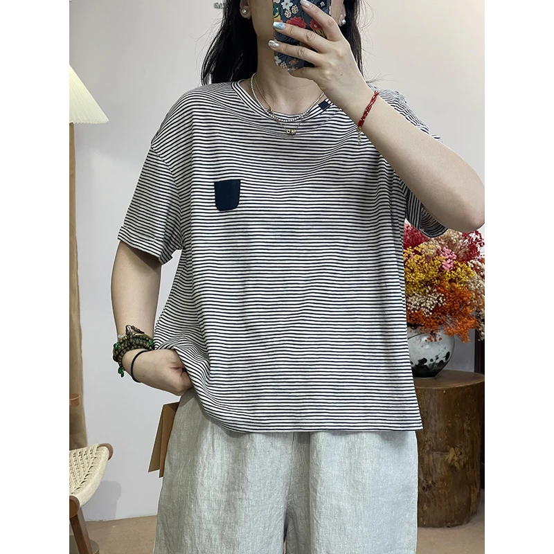 DaoZi/丹丹 斑马纹细条套头时尚T恤 62232