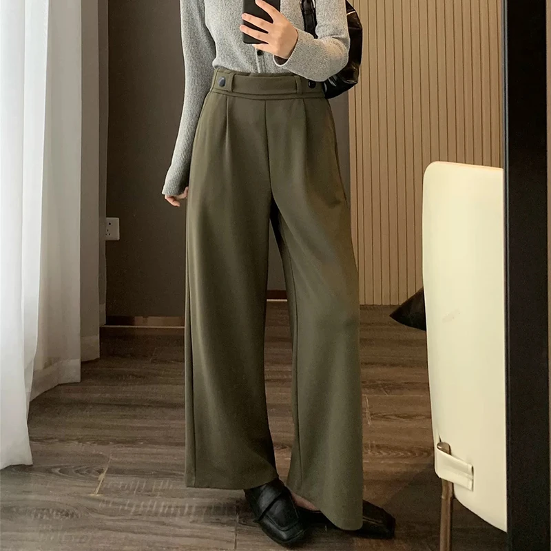 （垂感休闲西裤）早春新款日常通勤重工压褶复古西装阔腿裤D