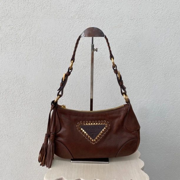 95新 Prada/普拉达 棕色美拉德大标托特单肩包 118902