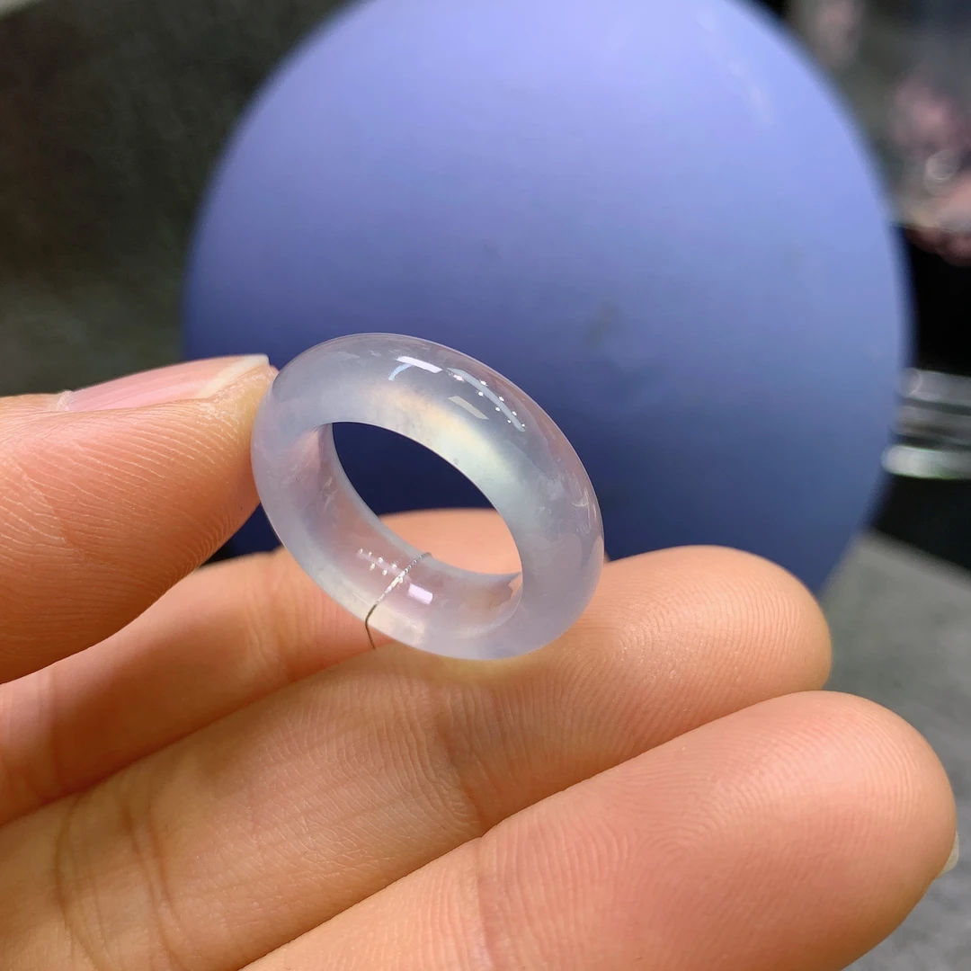 8圈口缅甸天然翡翠A货小宽版高冰白月光戒指254#