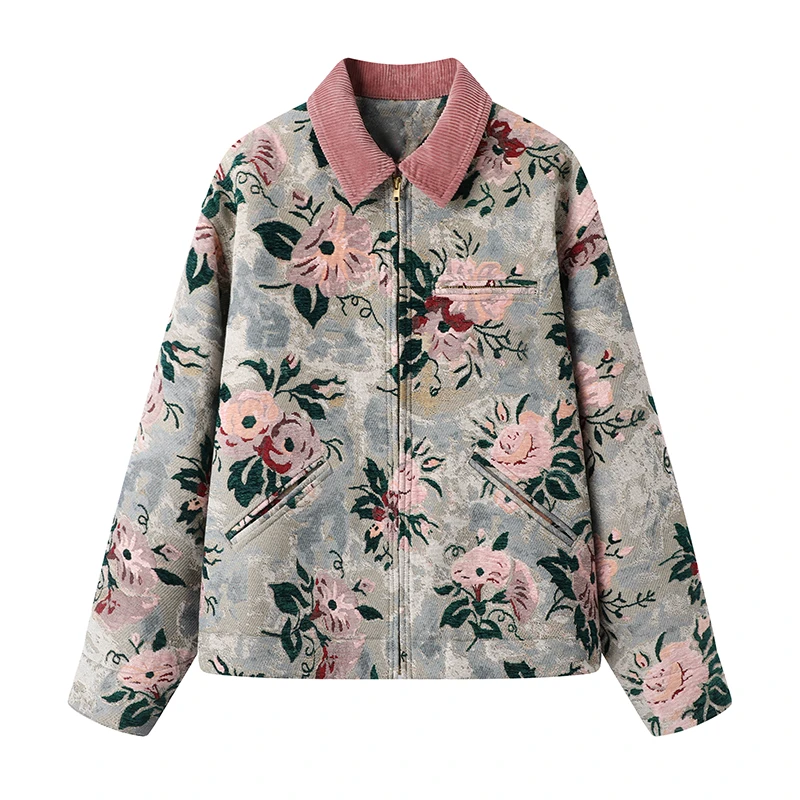 【末日玫瑰】冬季新款时尚百搭宽松提花复古棉服外套.Y7856