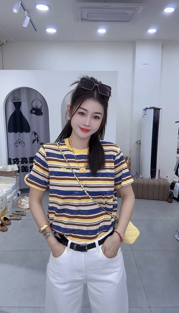 炫彩阁3033【条纹夏季短袖T恤】