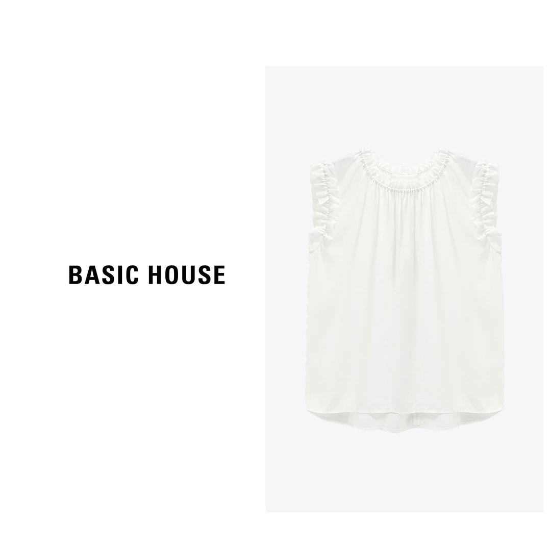 Basic House/百家好夏季休闲百搭宽松时尚无袖衬衫-B0625B5ALJ2
