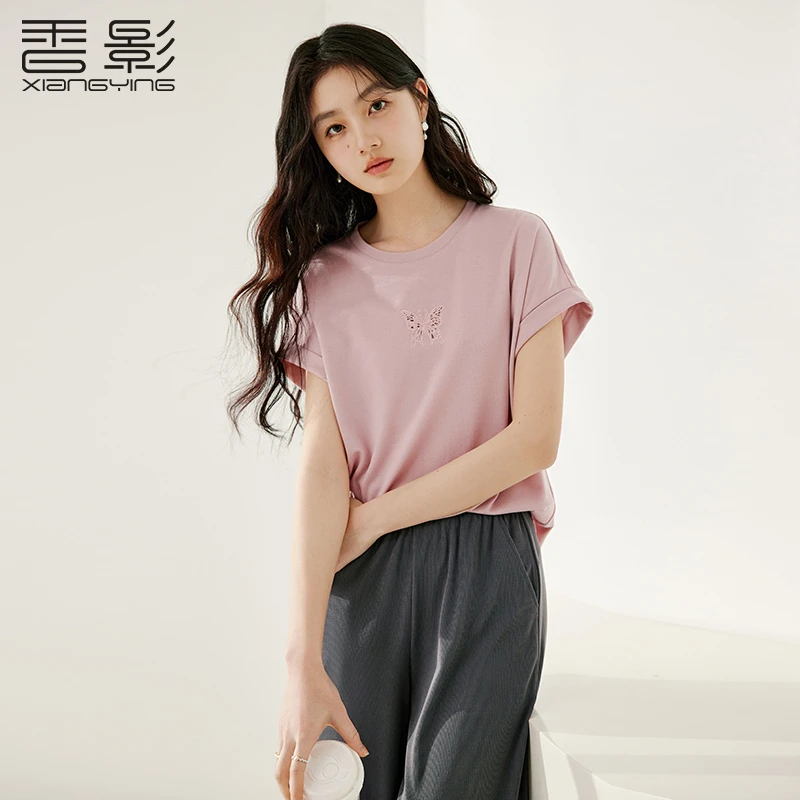 粉丝专享T85S447 T恤 香影短袖圆领女夏装新款无肩宽松小个