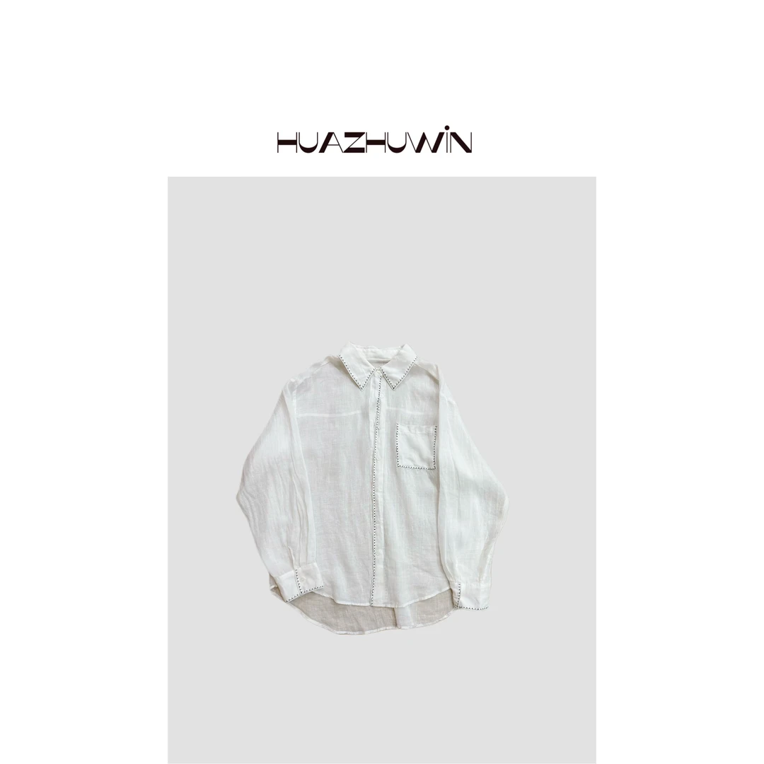 HZ-设计款100苎麻 手工明线设计白色衬衫