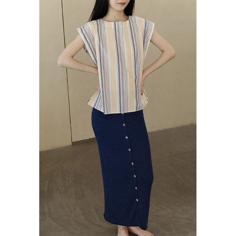 BASERANGE 25春夏新款 蓝色针织半裙/非七天无理由退换