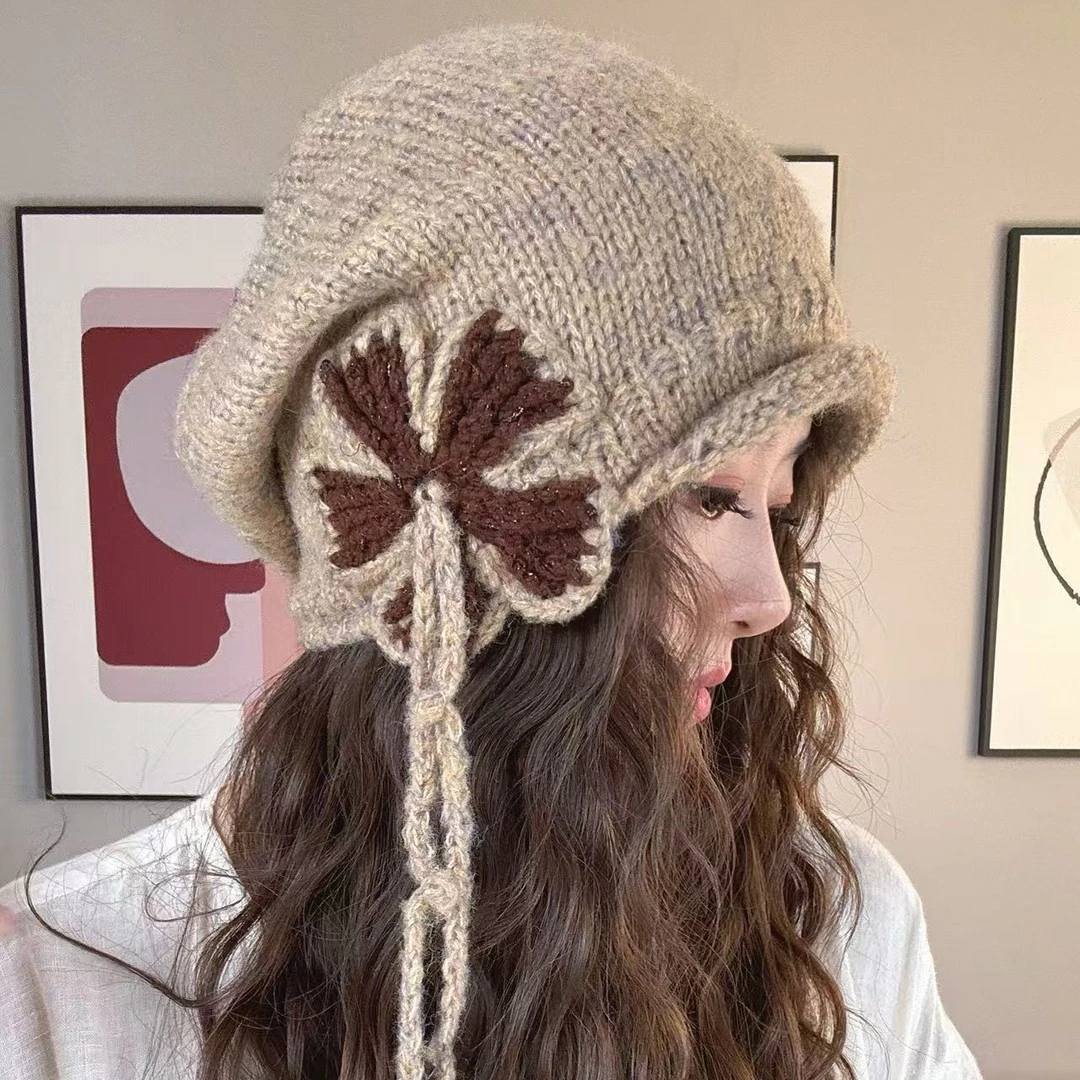 秋冬季新款手工流苏大辫子段染针织保暖休闲百搭慵懒堆堆帽子