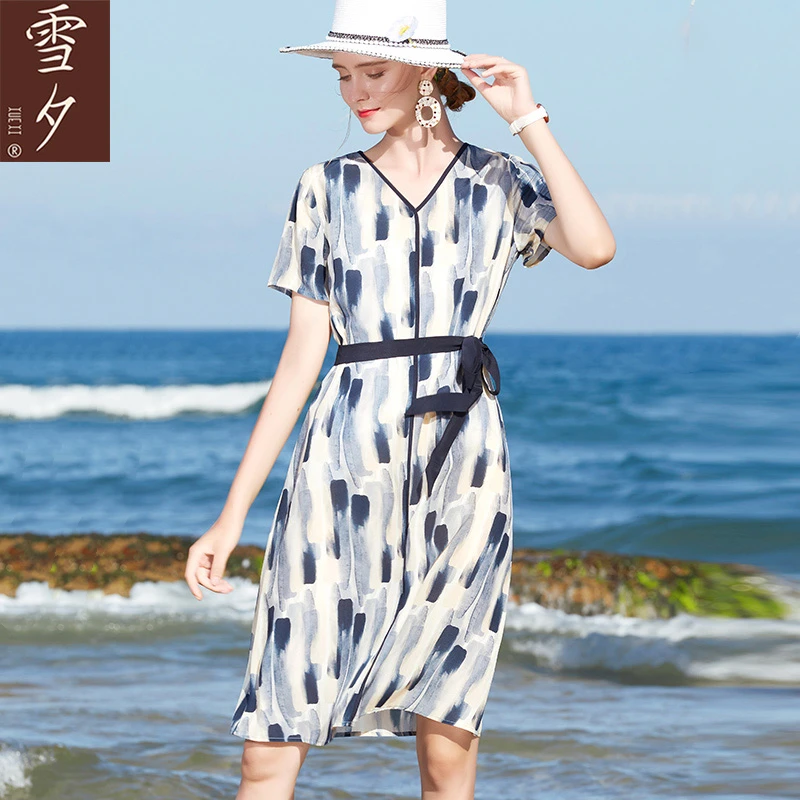 【雪夕】夏季波点气质减龄桑蚕丝连衣裙H-J-QYX218292