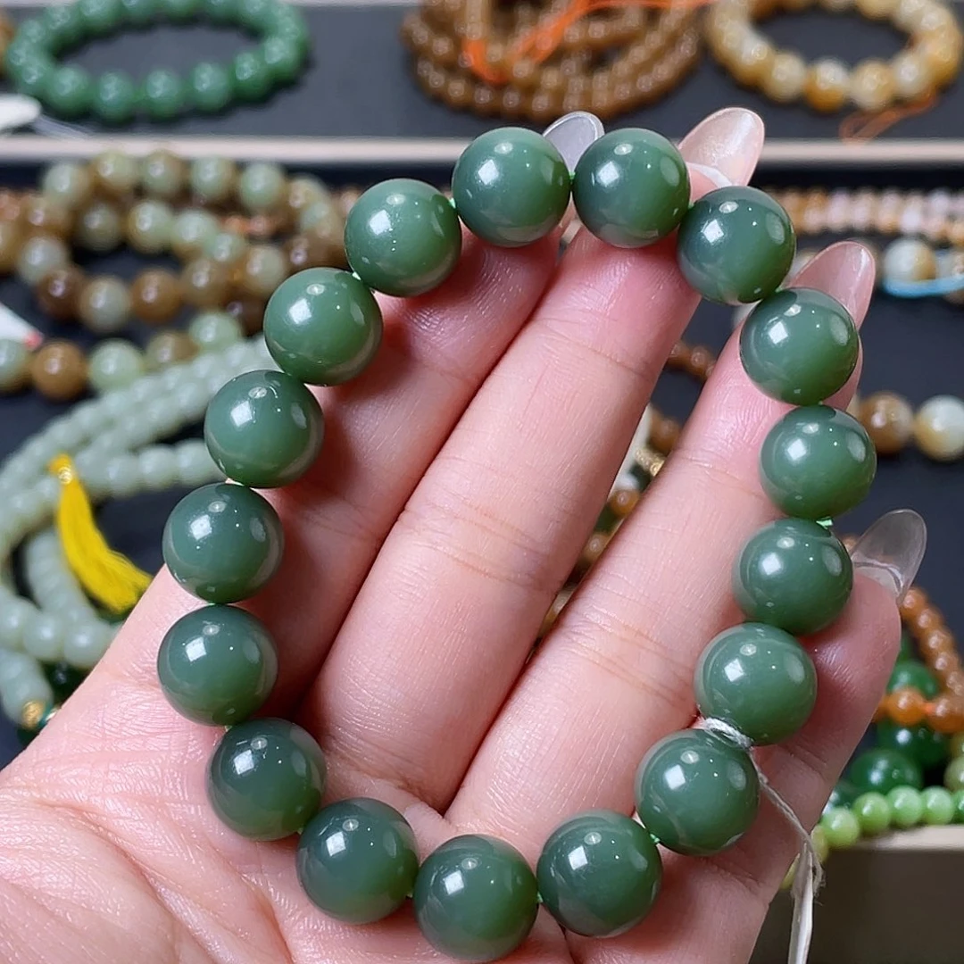 缪***斯手链未镶嵌和田玉（碧玉）12 俄鸭蛋青