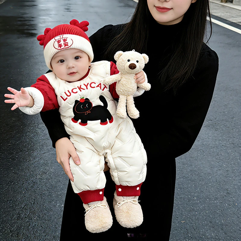 三防面料加棉加厚冬季长爬款可爱爬服男女宝宝A类婴幼儿连体衣
