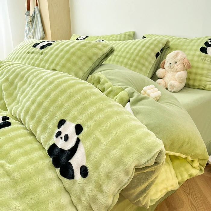 泡泡牛奶绒床上四件套2025新款冬季加厚床品珊瑚绒床单被罩三件套