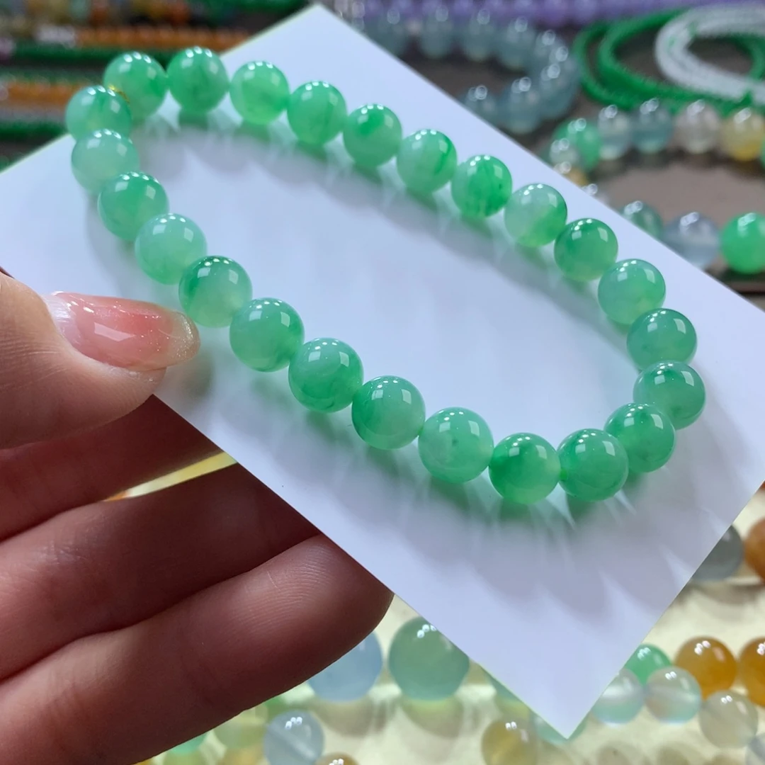 翡翠手链未镶嵌胶润飘绿卡7.5