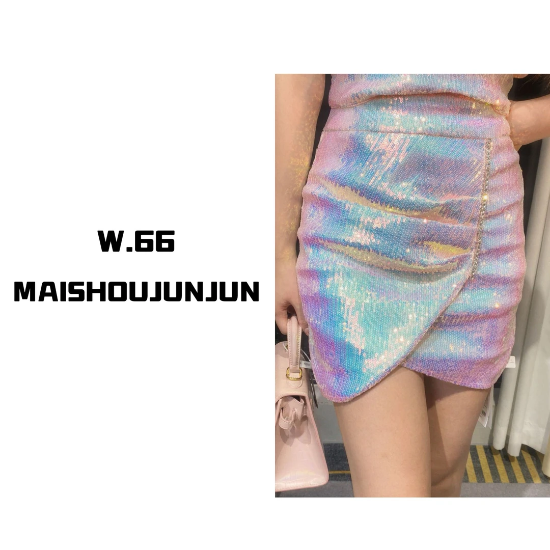 设计师款显瘦亮片褶皱短裙显瘦时尚半身裙90908-2