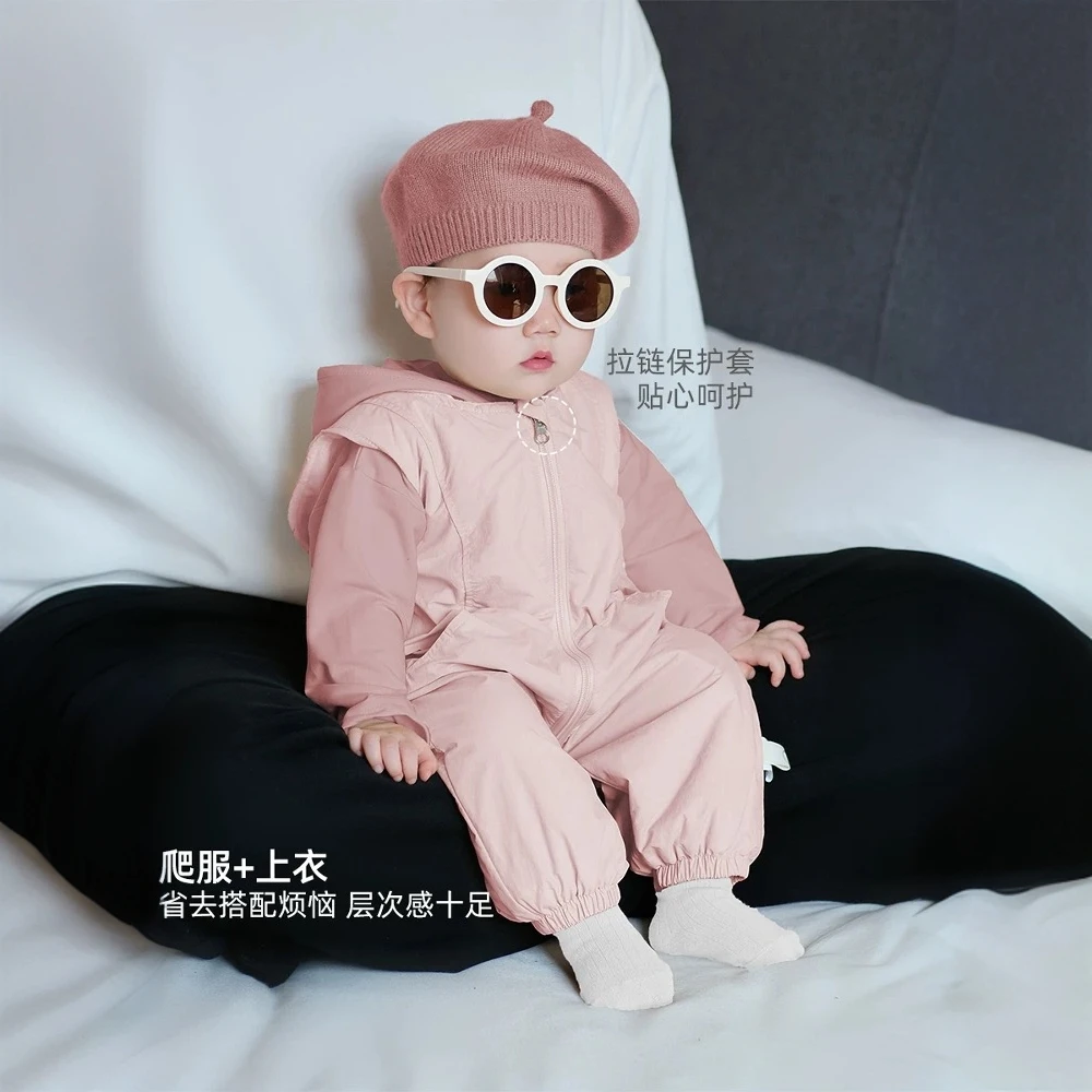 婴幼儿秋季新款男女宝宝连帽双层背带裤两件套长袖休闲运动外出服