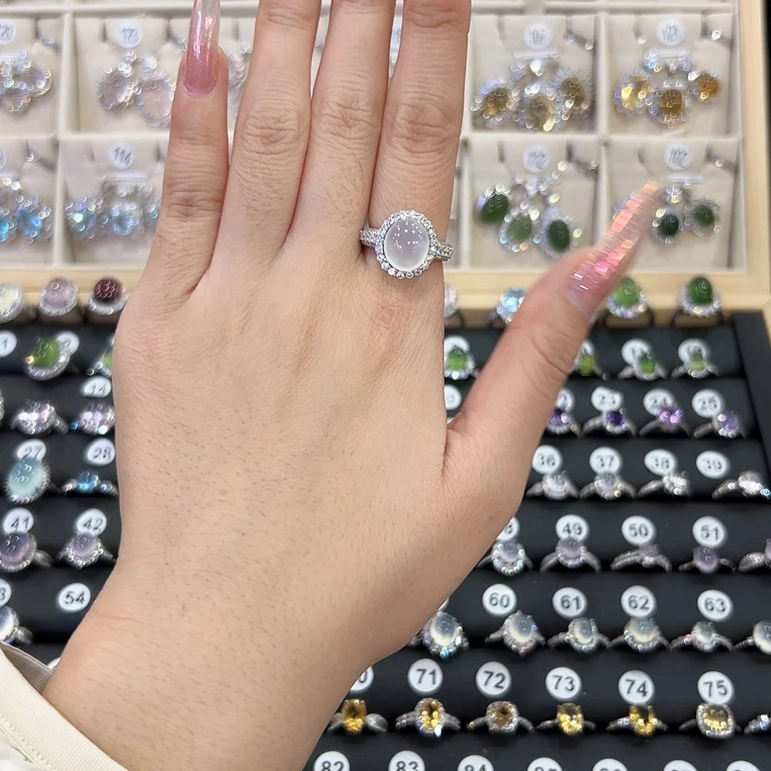 蛇纹石玉银S925镶嵌戒指