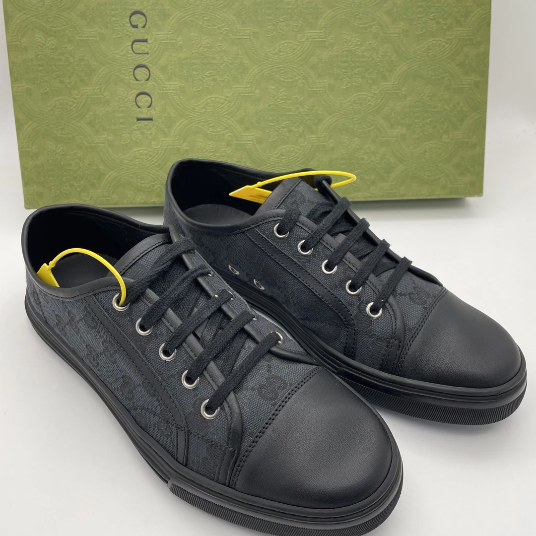 95新 GUCCI/古驰 /38.5/39.5/37.5欧码 黑色帆布老花双G休闲板鞋