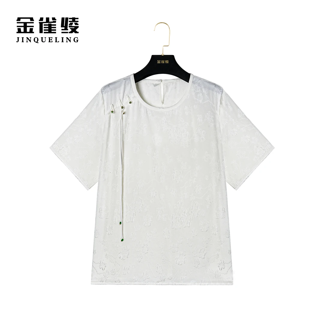 金雀绫【玉水轩】桑蚕丝轻奢新中式夏季透气圆领小衫AS6157