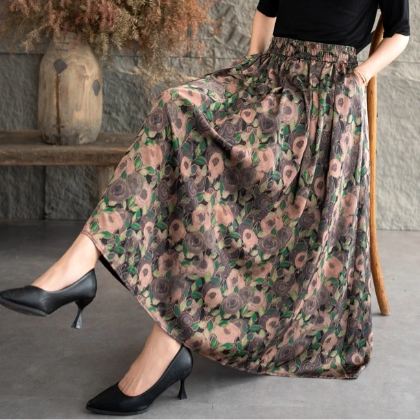 704新款数码印花显瘦高腰垂感半身裙舒服透气