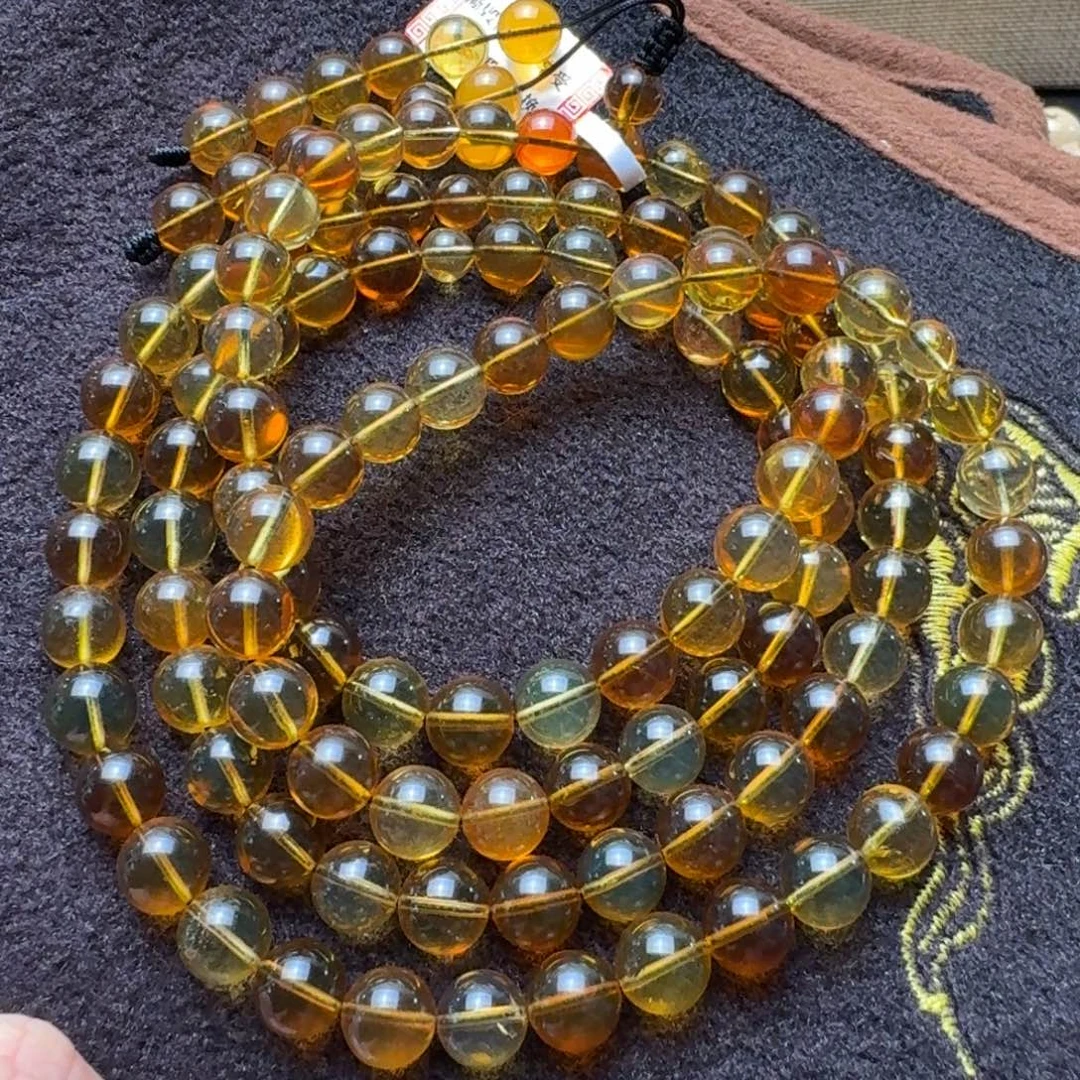 琥珀未镶嵌珠宝奇石8.2mm茶宝108（微粉
