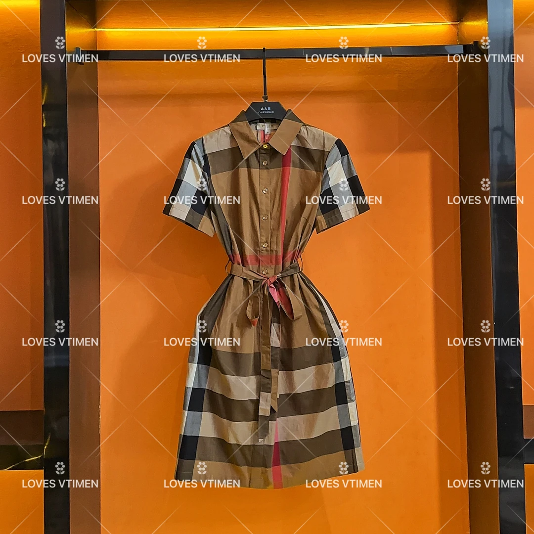 【linda专属】”高品质英伦风经典款短袖收腰显瘦连衣裙BR6102