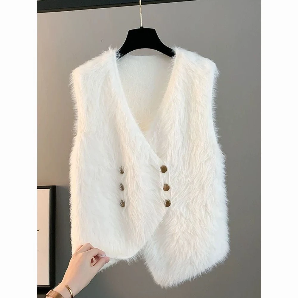 【秋冬清仓】马甲针织开衫冬秋2025新款仿水貂绒毛衣女士背心宽松外