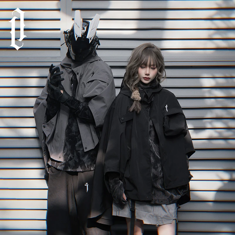 JIYEIND小众设计斗篷外套男士春季冲锋衣时尚宽松短款披肩上衣