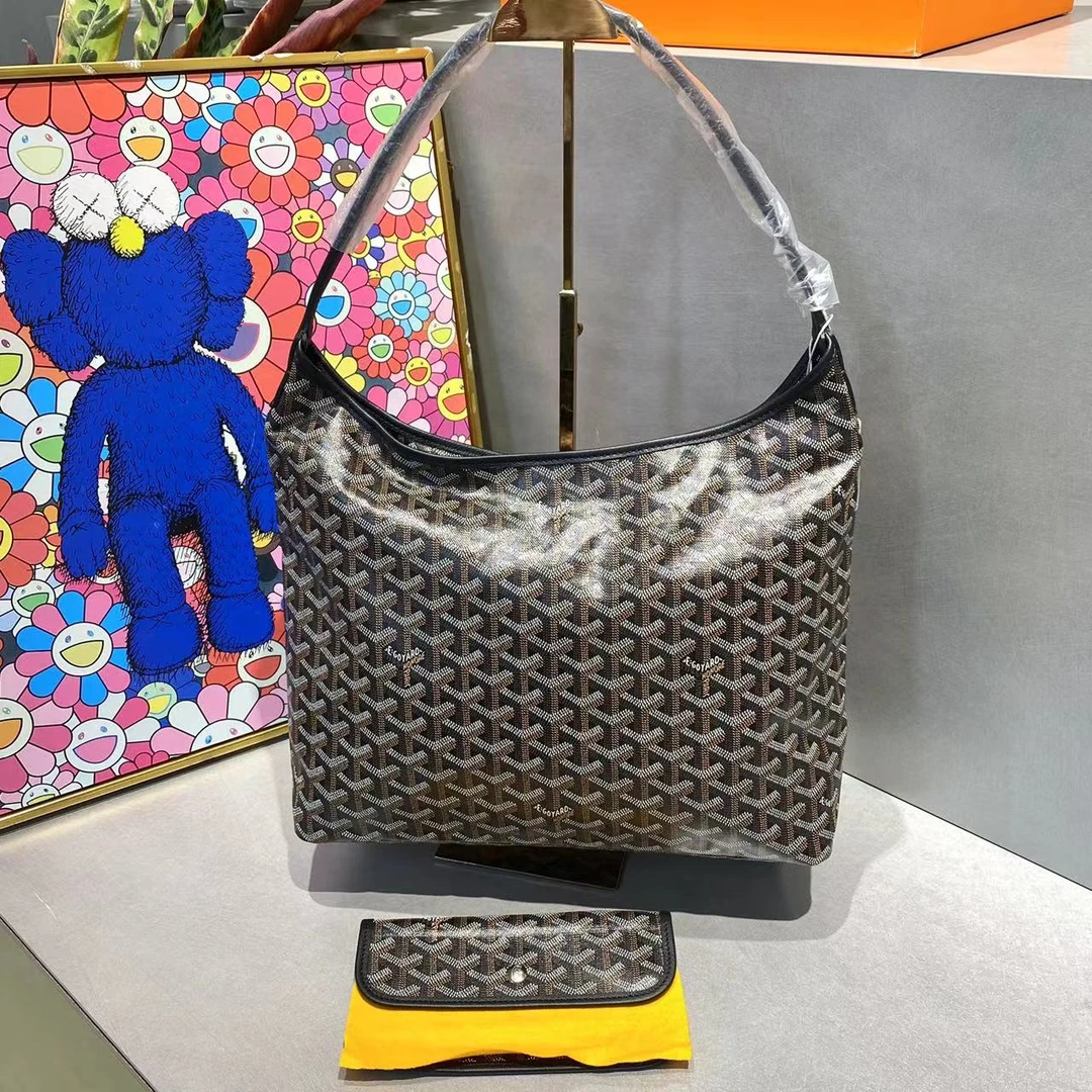 99新 Goyard 戈雅 黑花hobo托特购物袋 手提单肩包