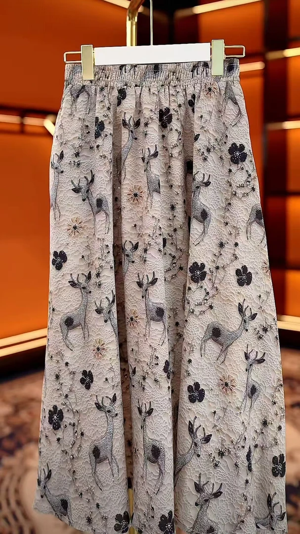 杭州原版正品夏新款高端印花优雅气质端庄收腰显瘦百搭大摆半身裙