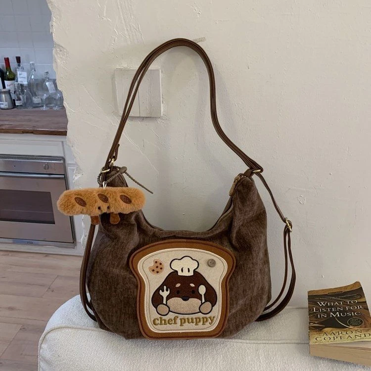 可爱厨师小狗卡通大容量单肩托特包秋冬百搭学生款