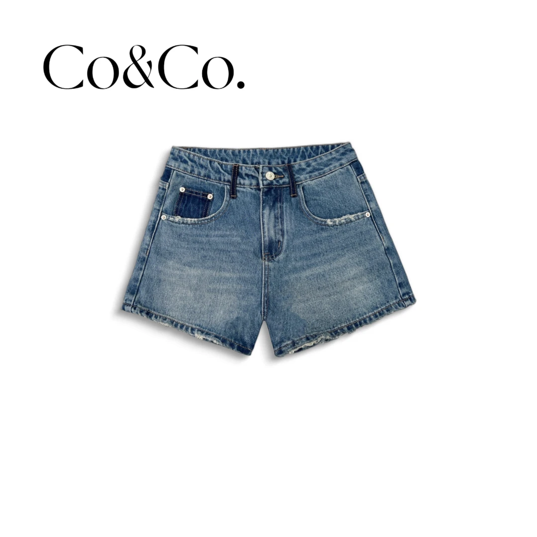 Co&Co.「玛吉」夏季高腰百搭显瘦拼接休闲三分A字版牛仔短裤女1911