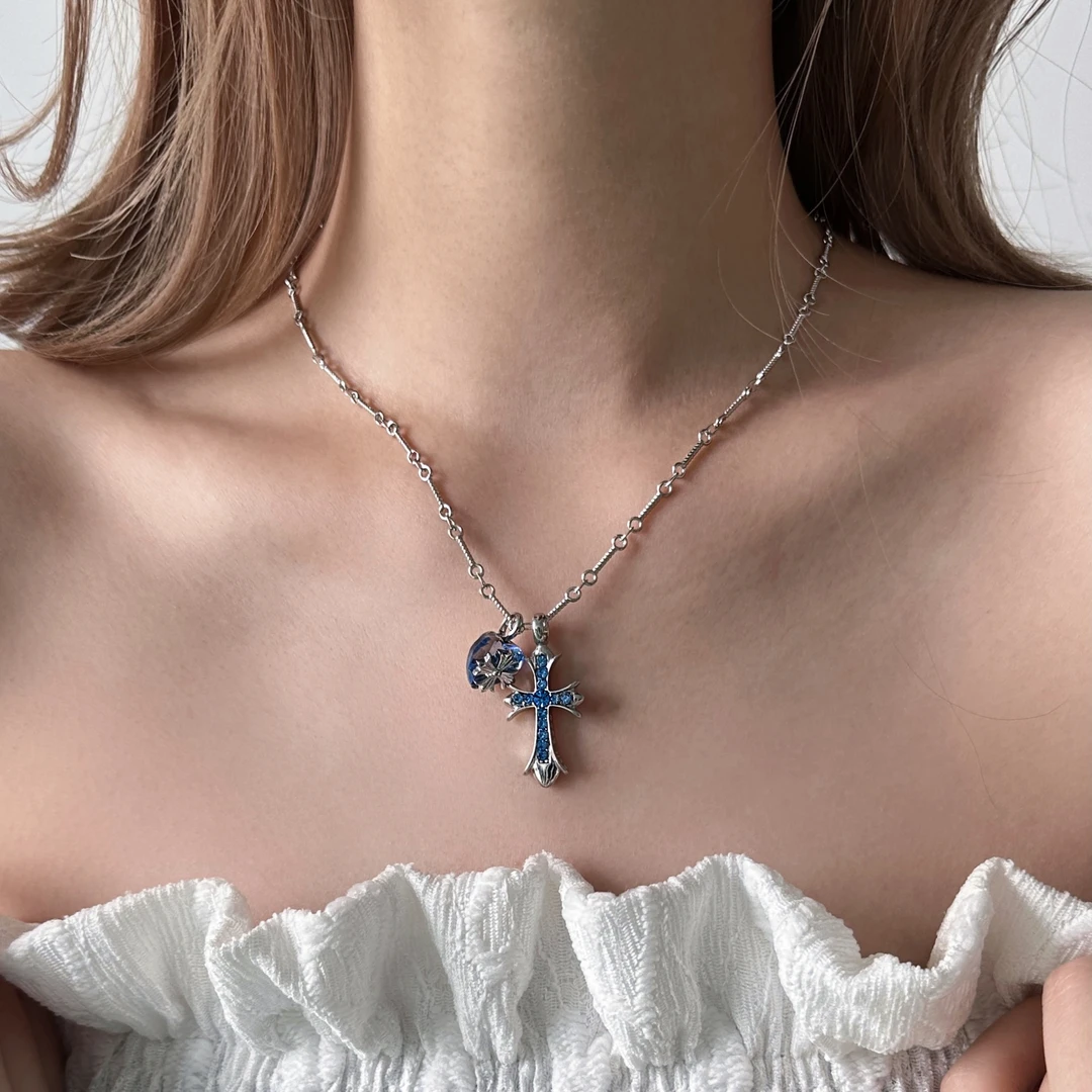 合金项链 X5705-1精致轻奢小众设计感百搭潮流美式爱心十字架项链