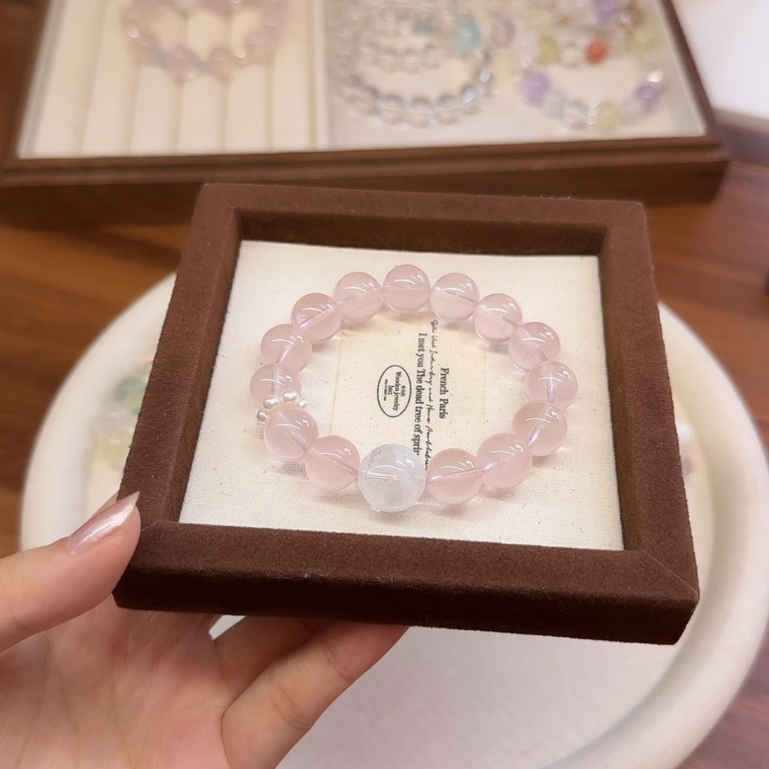 蜜***.水晶手链未镶嵌拍2单79是总价 冰橘粉雪花幽灵