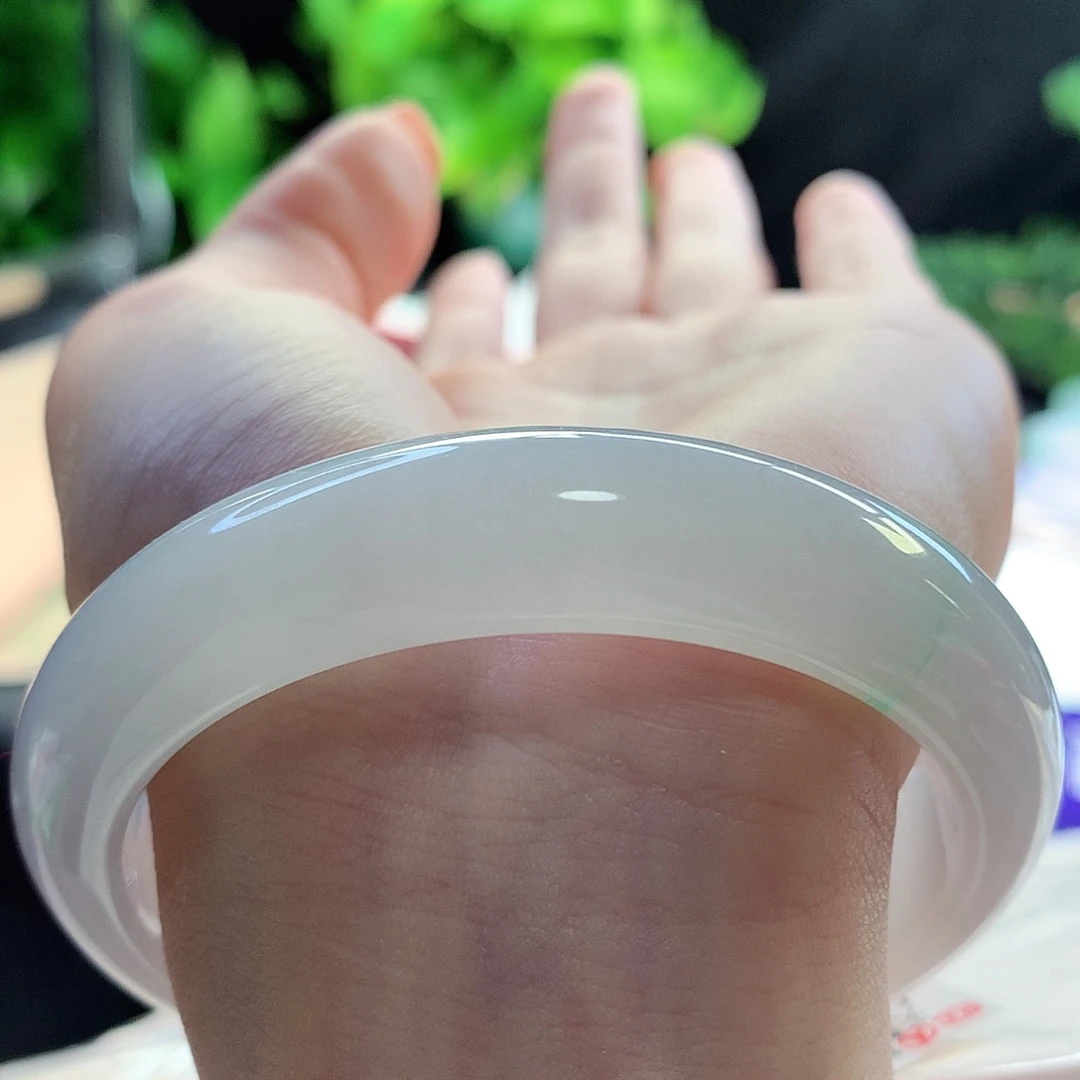 未镶嵌手镯翡翠天然A货翡翠58-59胶原蛋白满满 一丝绿