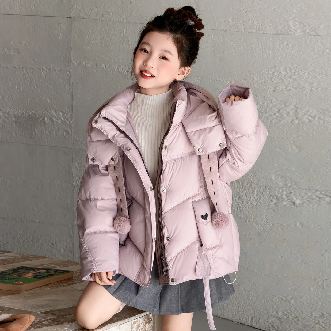 女童粉色甜美系羽绒服连帽加厚保暖2025新款中大童洋气女孩厚外套