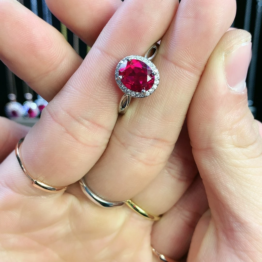 红宝石戒指银S925镶嵌