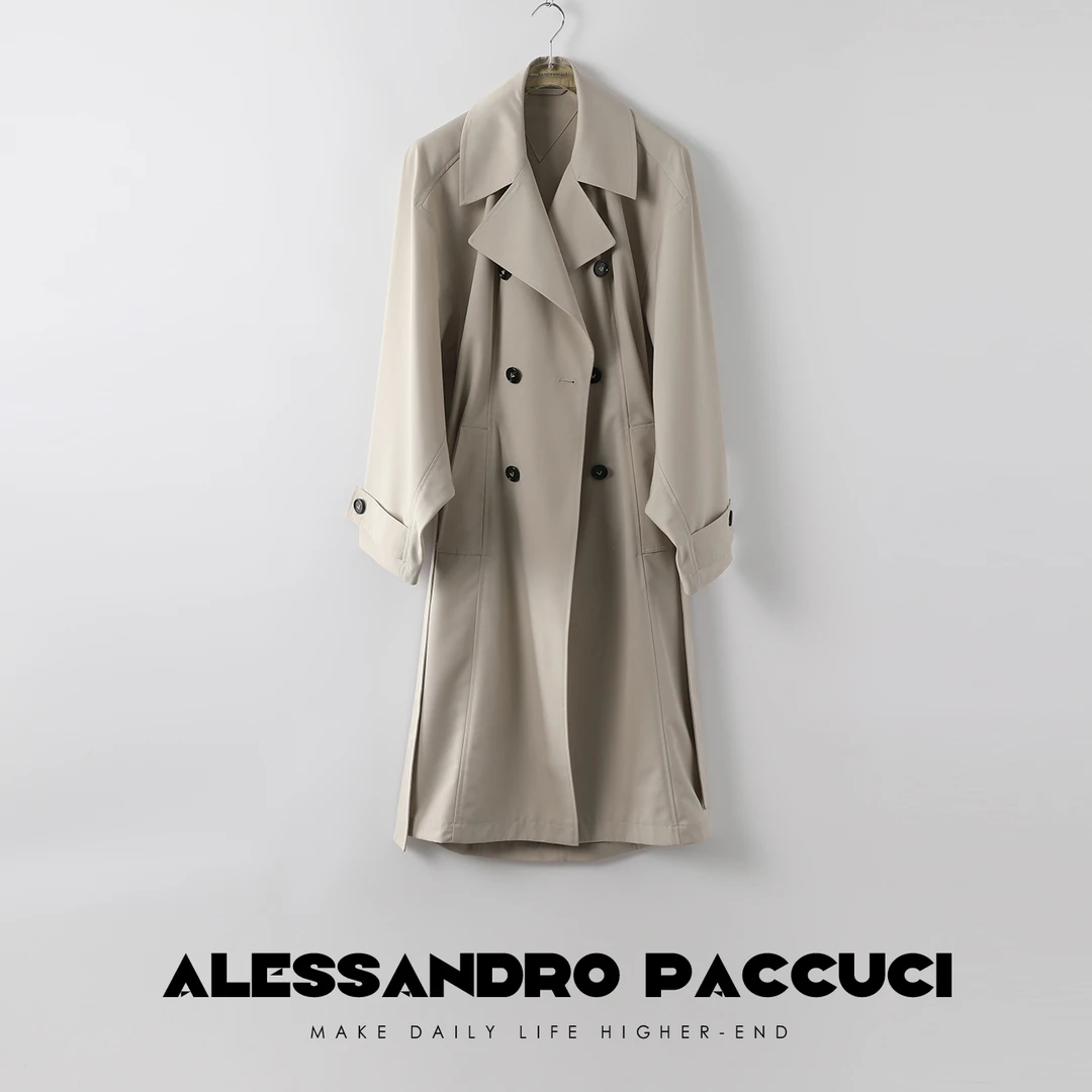 AP洛哥21673X【晴风】羊毛翻领极简双排扣沙色经典时尚休闲风衣