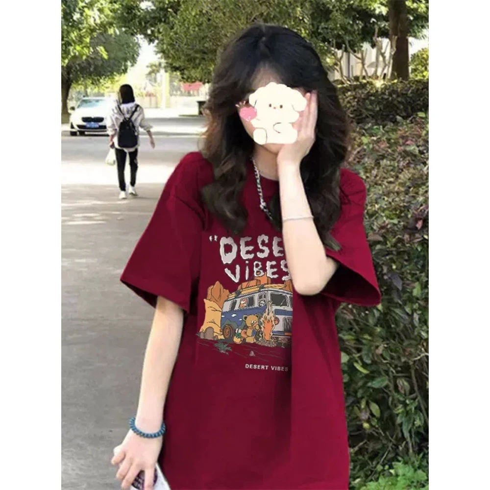 【 纯棉】2023夏季新款圆领印花短袖棉T恤上衣字母百搭宽松潮