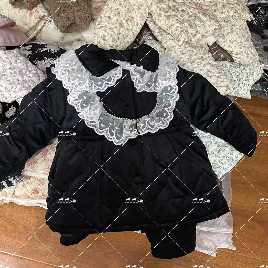 DDM可外穿保暖加绒加厚蕾丝翻领儿童家居服睡衣套装女童5688