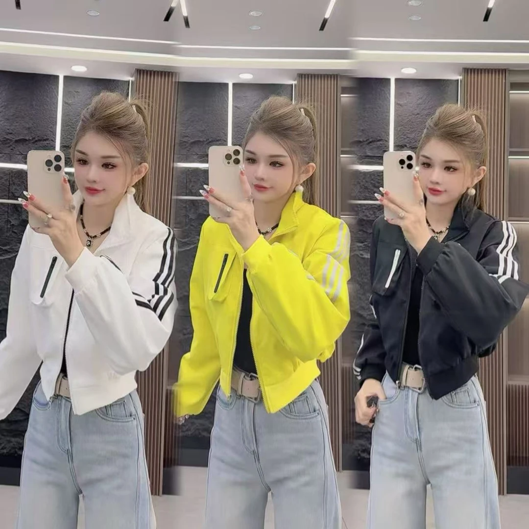 秋冬5062 加绒保暖时尚百搭三条杠立领短款上衣外套