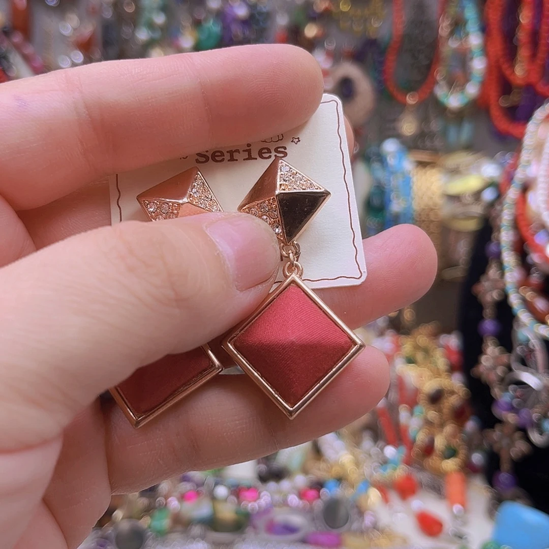 锌合金合金琉璃粉色耳环