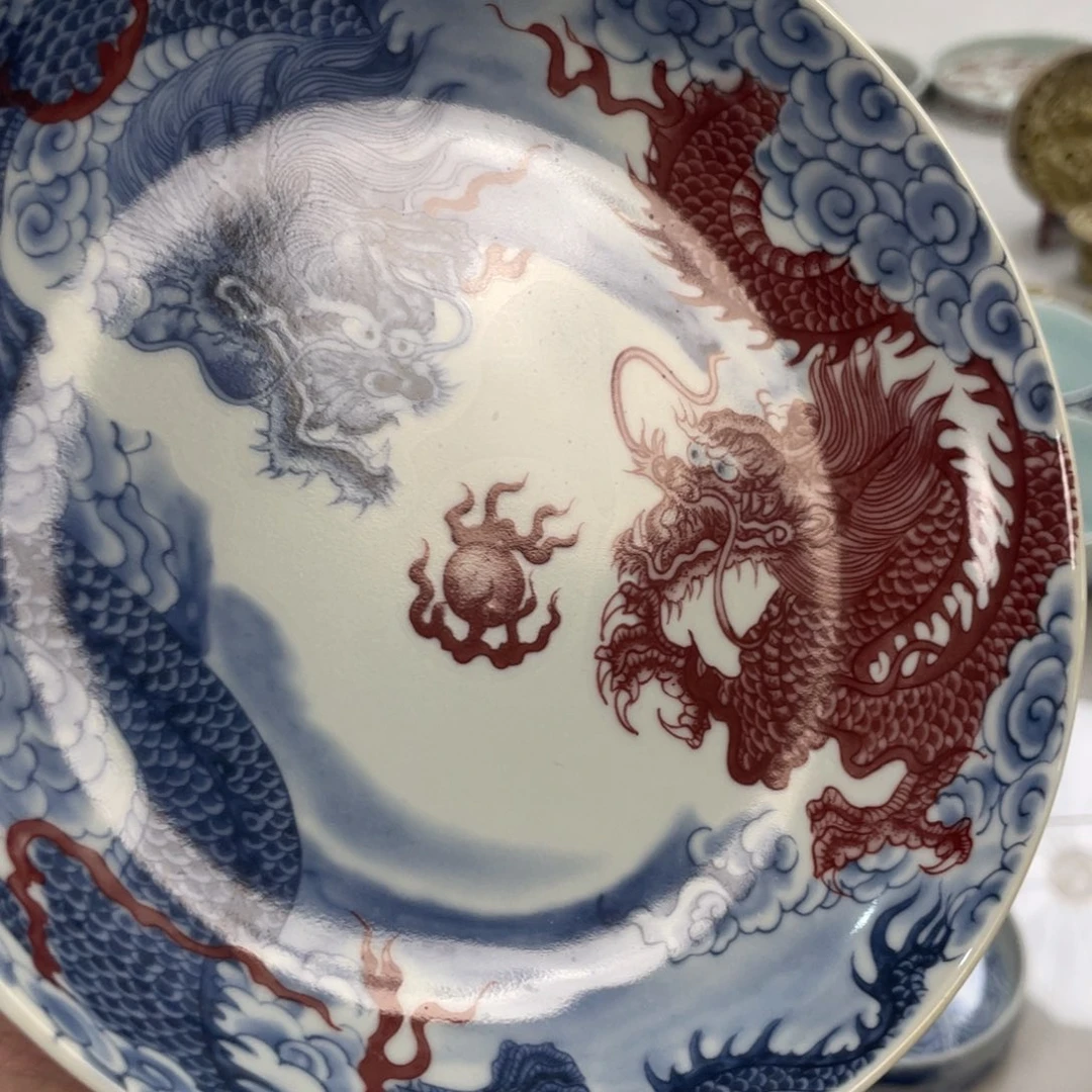 瓷片景德镇双龙戏珠大壶承新款