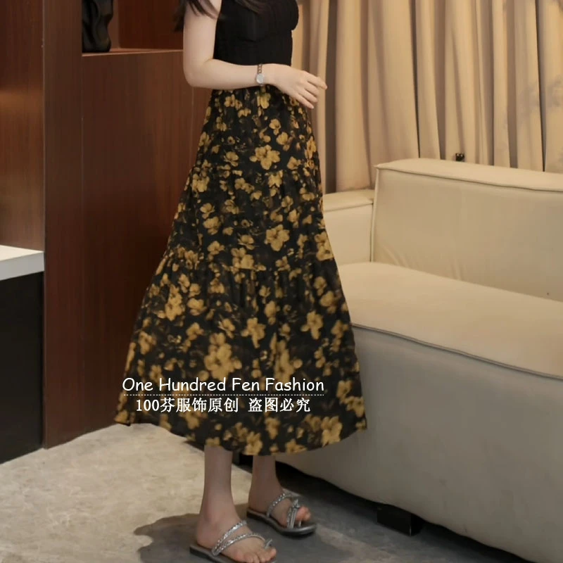 法式复古碎花半身裙女2025夏季新款慵懒风时尚气质高腰雪纺长裙