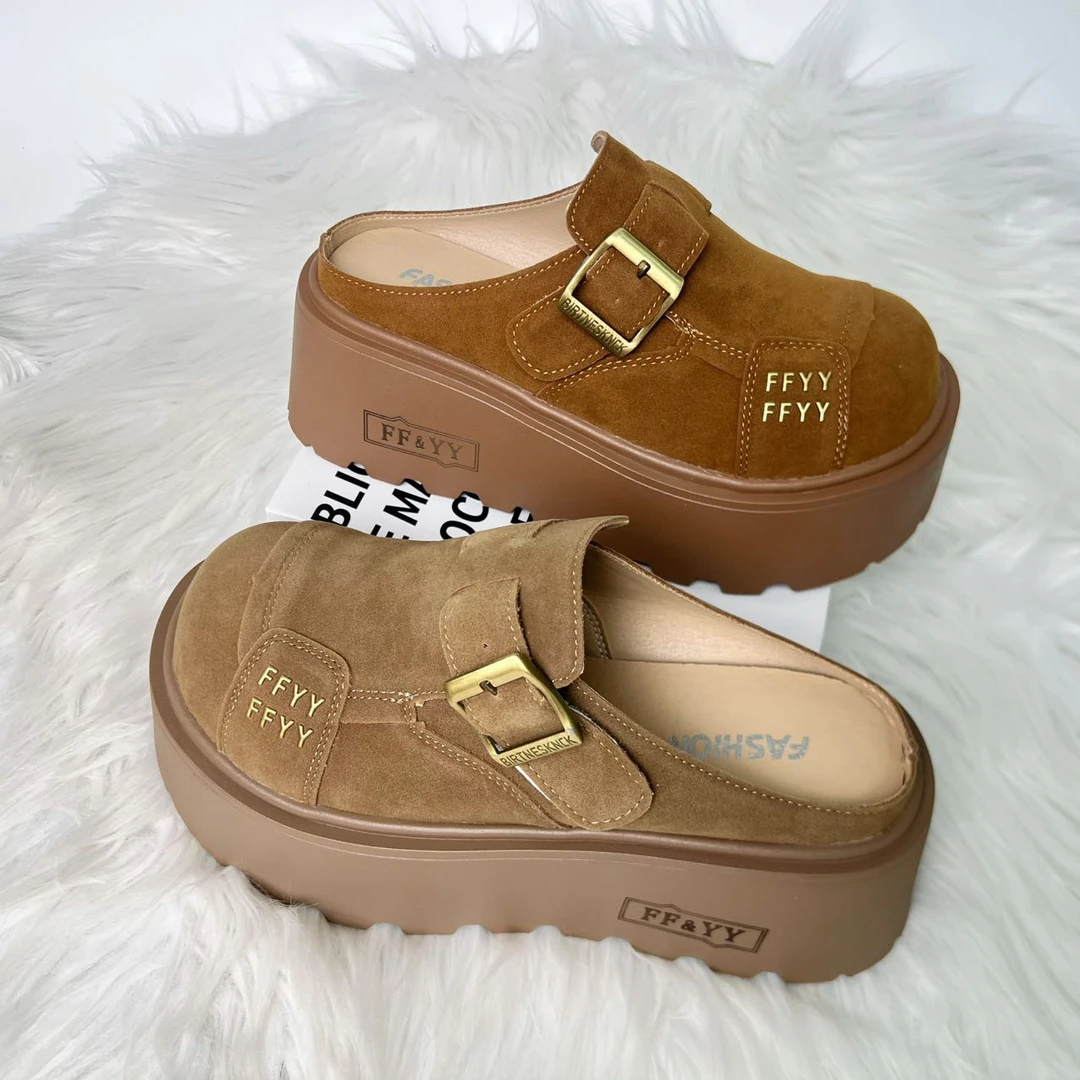 920 松糕厚底勃肯鞋女外穿2025新款复古懒人一脚蹬包头半拖鞋