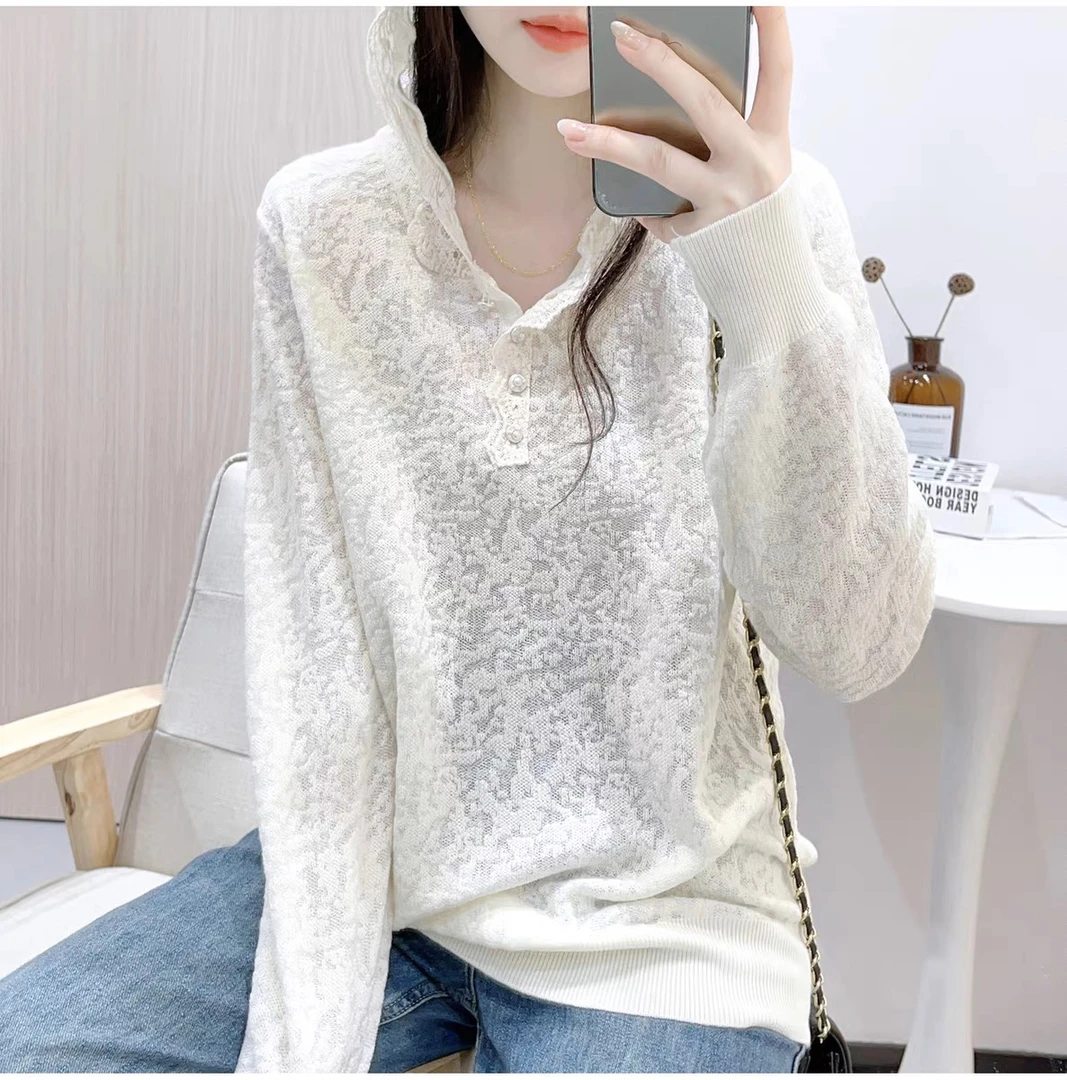 蕾丝拼接连帽上衣女深冬独特超好看内搭韩系温柔减龄设计感针织衫